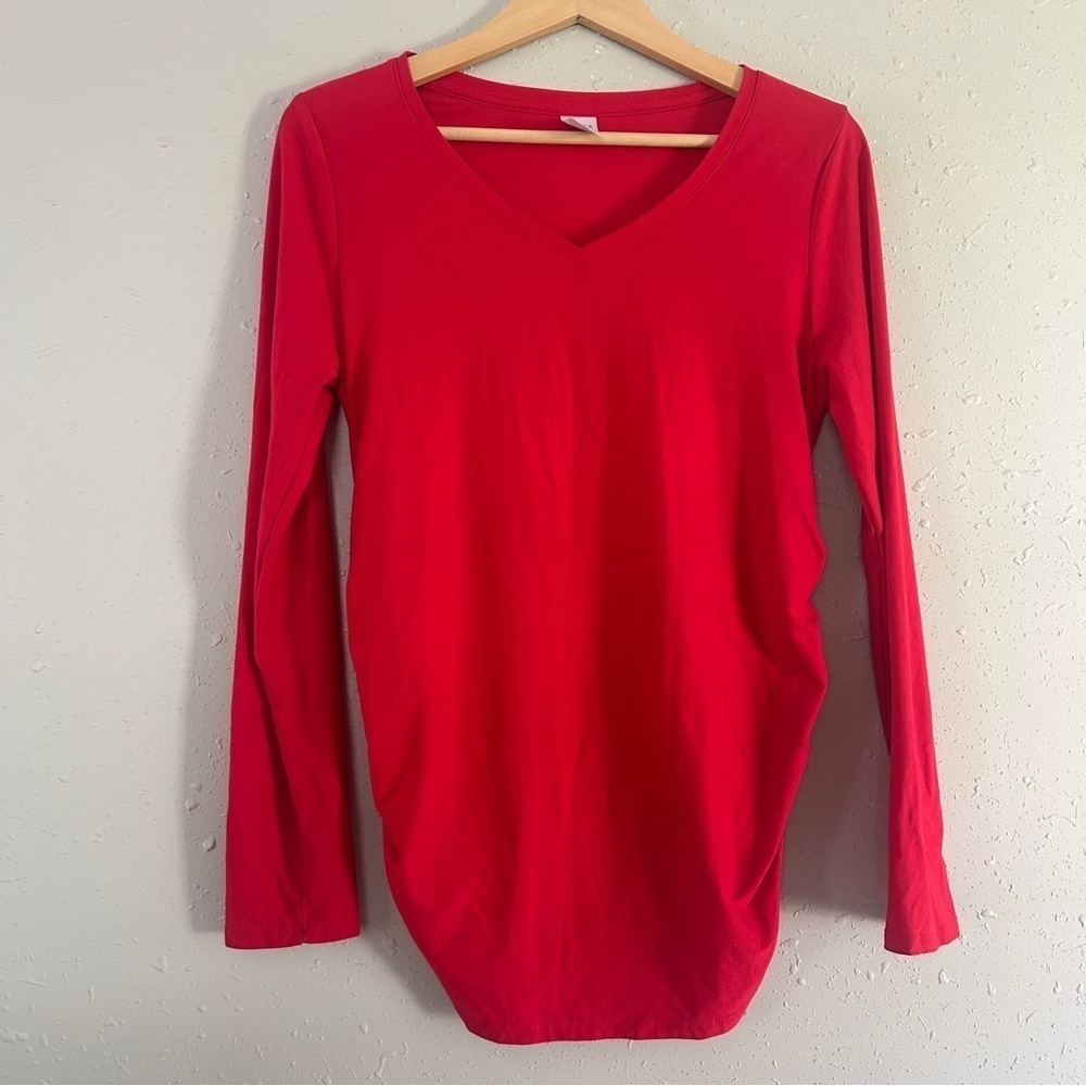Time and Tru Maternity Pink Fitted Long Sleeve T-Shirt Cinched Sides Comfy Small